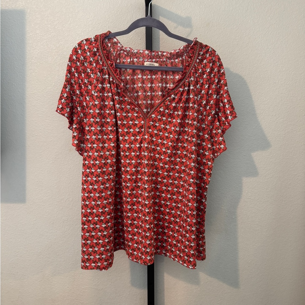 Max Studio Coral and White Floral Blouse